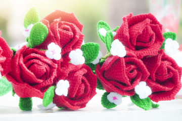 Obraz na płótnie Canvas Red rose of yarn for celebration of Valentine day.