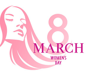 International Women's Day. 8 March holiday background with beautiful girl silhouette. Female template design