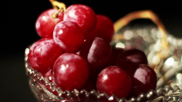 1502 Grapes Falling into Glass Bowl, Slow Motion