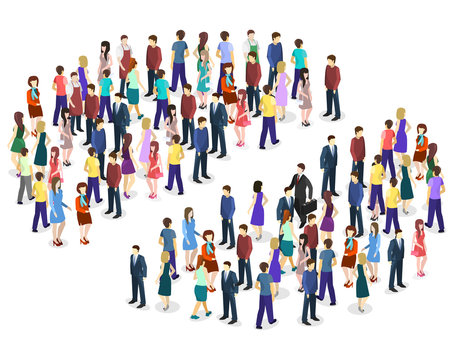Isometric flat Infographic chart consisting of a crowd of people