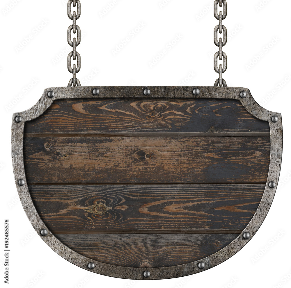 Canvas Prints old wood sign with chains 3d illustration