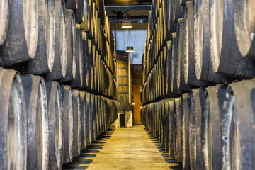 Plenty of wine barrels in Porto area, Portugal