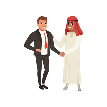 Arabic businessman handshaking to his business partner vector Illustration on a white background