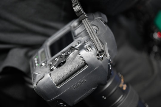 Professional digital camera. Selective focus