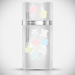 Fridge with paper labels on it, vector.