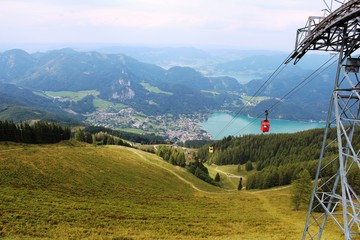 Alps, Austria, August 2013: Ski lift in the mountains near the town of St. Gilgen