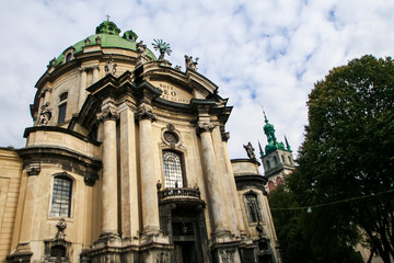 Main Facade of old Dominic Cathedral by Trees