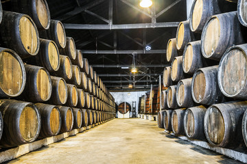 Plenty of wine barrels in Porto area, Portugal