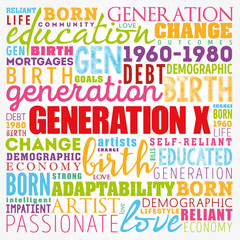 Generation X Word Cloud collage, concept background