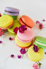multicolored macaroons on light background, geometric layout
