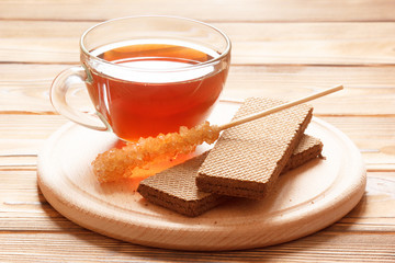 Brown sugar stick with tea and chocolate crispy waffles