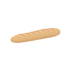 Detailed French baguette icon. Freshly baked white bread, long loaf. Design element for menu or bakery store. Flat vector object isolated on white.