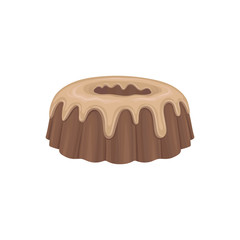 Chocolate cake with cream. Flat detailed food icon. Sweet brown pie for bakery shop, pastry store, cafe and restaurant menu. Vector