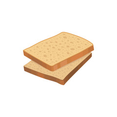 Two slices of detailed fresh wheat bread loaf. Flat cartoon element for shop promo, poster, cafe menu. Bakery products and baked goods. Vector food icon