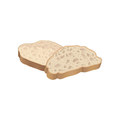 Two slices of detailed fresh wheat or gray bread loaf. Flat element of bakery products for shop or pastry store poster, cafe menu. Vector food icon