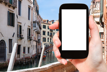 Naklejka premium tourist photograps houses and canal in Venice