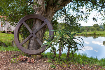 Paisagens naturais com rodas de madeira