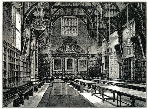 Trinity College Dining Hall, Cambridge, around 1890 (from Spamers Illustrierte Weltgeschichte, 1894, 5[1], 710)