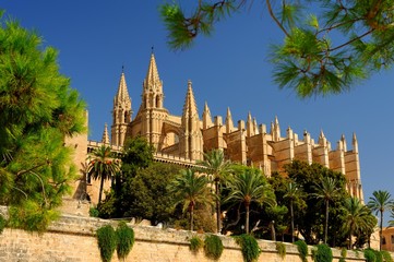 Palma Cathedral City Walls in Palma de Mallorca Balearic islands Spain