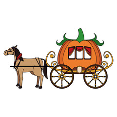 Pumpkin carriage with horse cartoon icon vector illustration graphic design