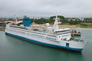 Cargo-passenger vessel in seaport. Toamasina, Madagascar