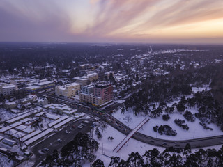 Aerial view of city Tallinn Estonia in winter day, district Mustamjae