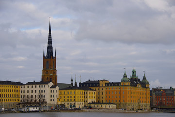 Fototapeta premium Riddarholmen The Knights' Islet a winter day in Stockholm, seen from a ferry