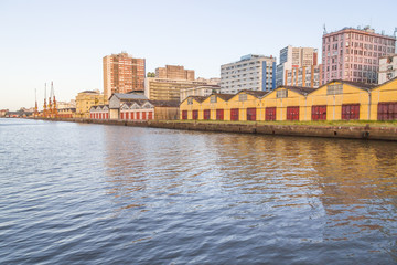 Fototapeta premium Maua port and Guaiba Lake at sunset, Porto Alegre
