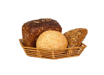 Various types of bread in a basket