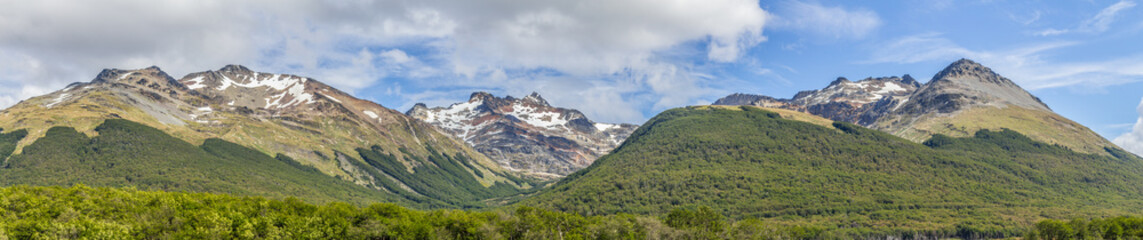 Panorama of Snow mountains in Laguna Esmeralda trail