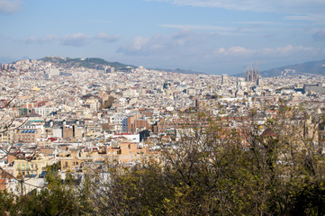 Sagrada Familia in a Cityscape
