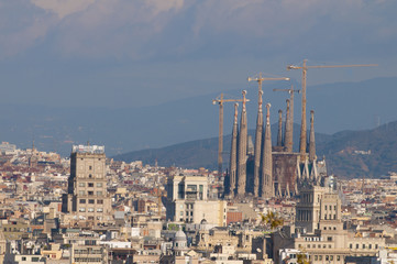 Sagrada Familia in a Cityscape