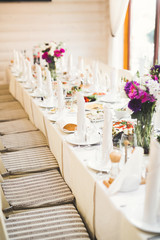 Interior of a restaurant prepared for wedding ceremony
