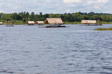 House raft floating in the lake