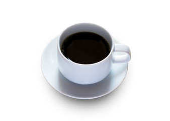white cup of coffee white isolated background with copy space and clipping path.