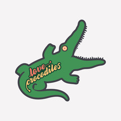 Crocodile flat color line icon on light background.