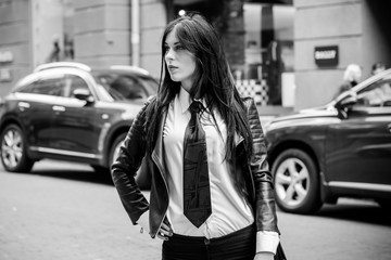 Fototapeta premium Concept of a woman's life in a big city. Problems and joys of women in modern life. Psychology lifestyle of citizens 