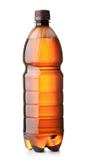 Front view of brown plastic beer bottle