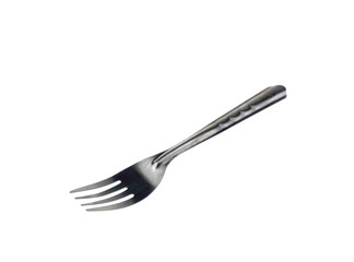Silver fork on white background