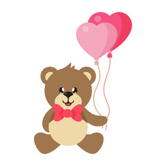 cartoon cute bear in hat sitting with tie and lovely balloons