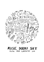 Music doodle illustration circle form on a4 paper wallpaper line sketch style eps10