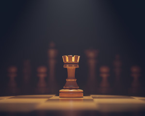 The rook in highlight. Pieces of chess game, image with shallow depth of field. - obrazy, fototapety, plakaty