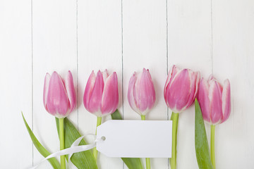 Spring Tulips with Blank Tag Background