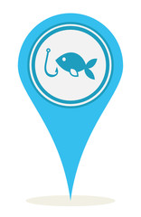 Blue location fishing icon for maps
