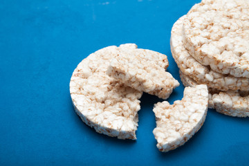 White diet rice cracker, close up.