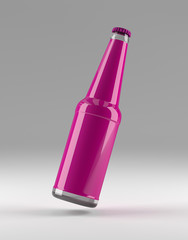Mockup glass clean bottle on grey background, 3D illustration