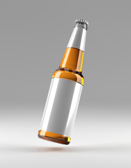 Mockup glass clean bottle on grey background, 3D illustration