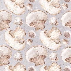 Watercolor seamless pattern with champignons