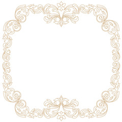 Golden vintage border frame engraving with retro ornament pattern in antique baroque style decorative design. Vector