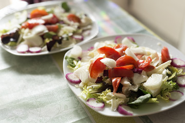 Salad plate with variety of vegetables. Horizontal shot.